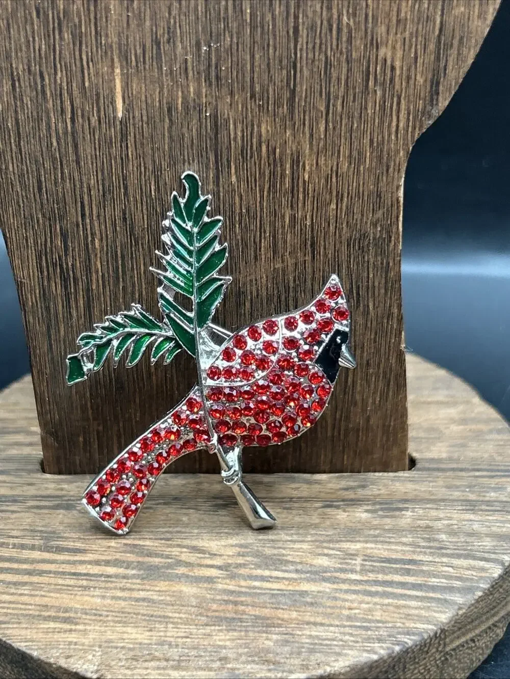Modern Bird Cardinal Pin Brooch Silver Tone And Rhinestone 2”